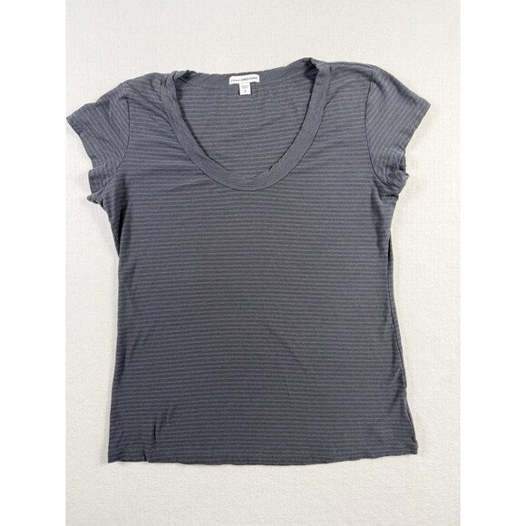 James Perse Standard Striped V-Neck Tee Gray Size 3 (M/L) 100% Cotton - Picture 1 of 5